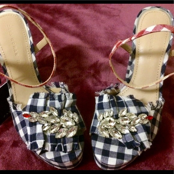 Zara Sexy Patriotic Bejeweled Platform Heels